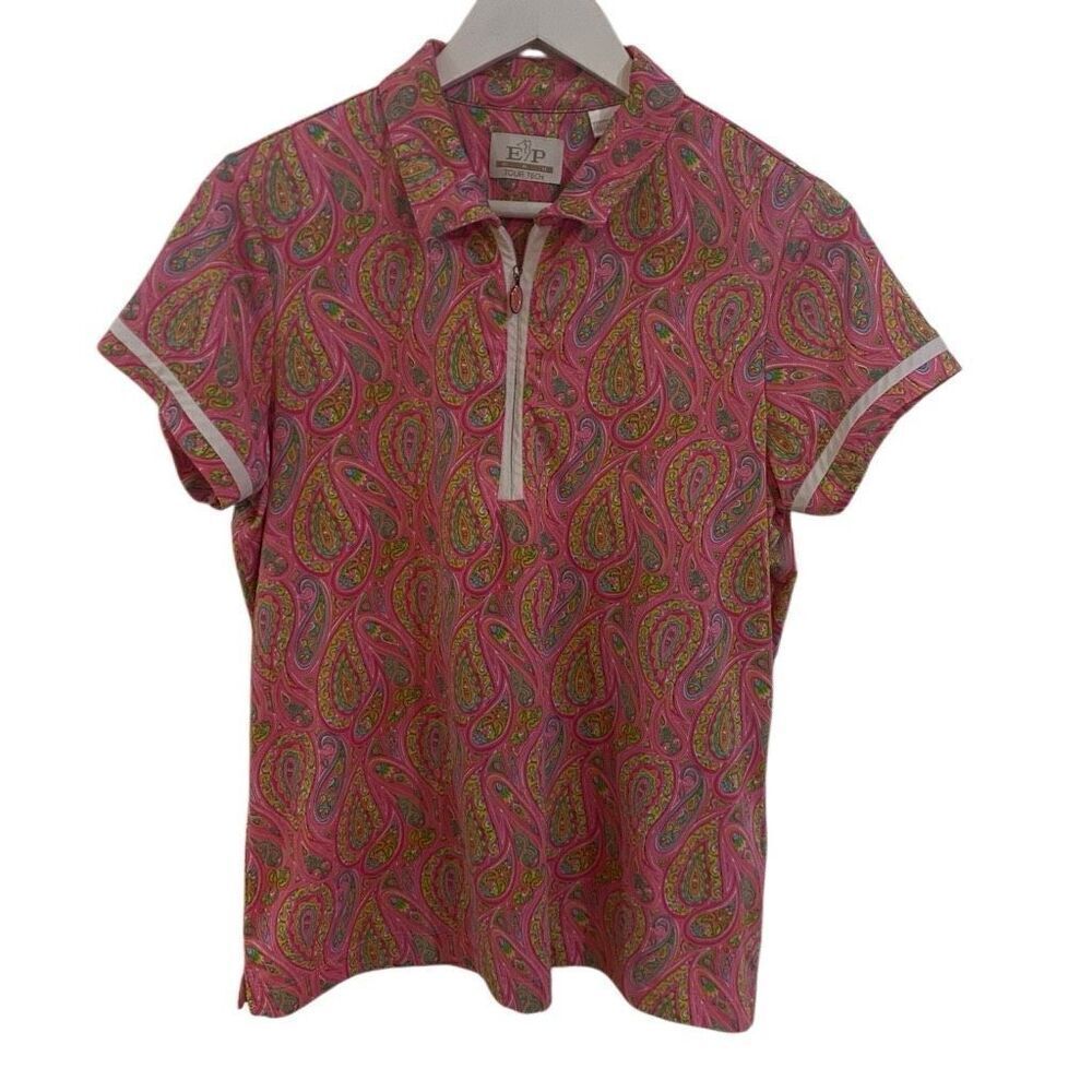EP Pro Tour tech short sleeve golf quarter zip top paisley large collared colorf